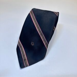 Vintage Christian Dior Monsieur Black Striped Tie Silk Blend